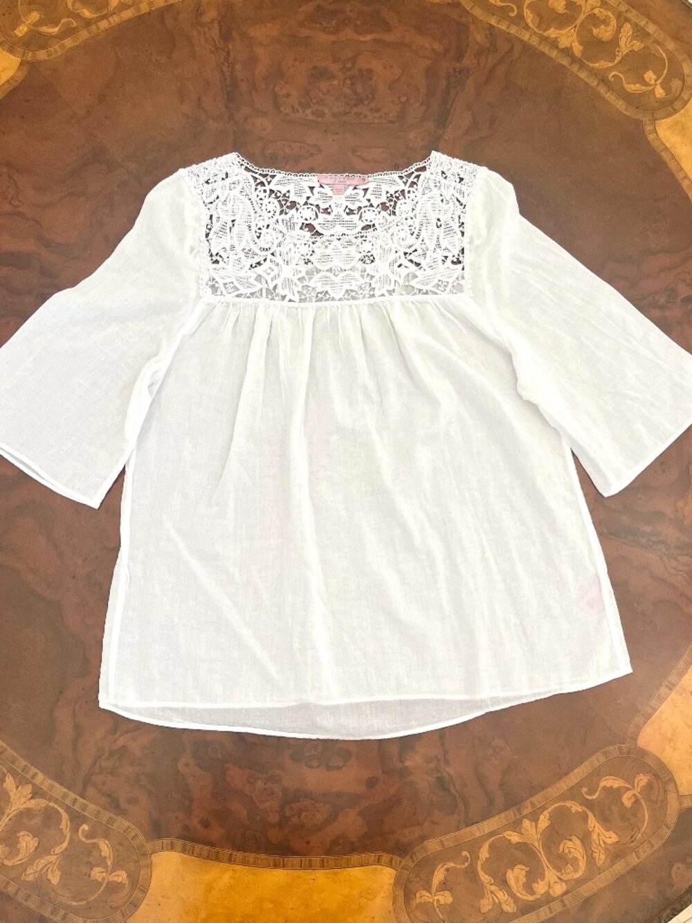 Calypso St Barth White Embroidered Cotton Yoke Blouse Size S